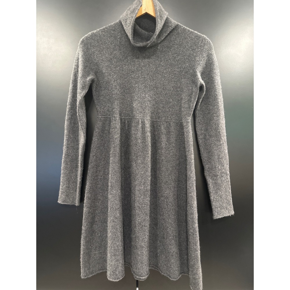 Malika 100% Cashmere Sweater Dress Gray Turtleneck Empire Waist‎ Long Sleeve S